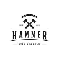 retro Jahrgang gekreuzt Hammer und Nägel Logo Vorlage design.logo zum Zuhause Reparatur Service, Zimmerei, Abzeichen, Holzbearbeitung. vektor