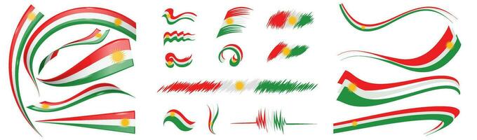 kurdistan flagga uppsättning element, vektor illustration på en vit bakgrund