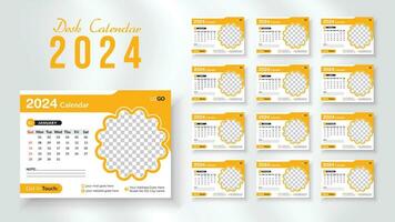 2024 Neu Jahr Schreibtisch Kalender Design Vorlage, modern und nipque Layout Schreibtisch Kalender einstellen von 12 Monat. Woche beginnt auf Sonntag. vektor