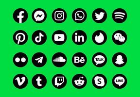 de uppsättning av social media vektor ikoner på en fluorescerande grön bakgrund.