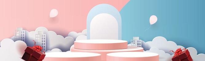 3D-Podium rosa moderner Hintergrund und Geschenkbox-Illustrationsvektor vektor