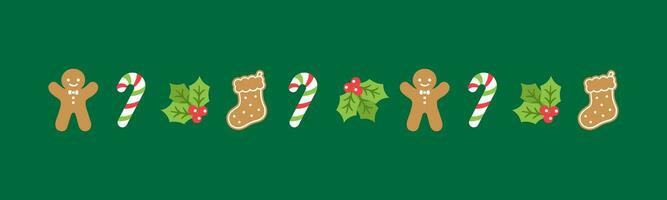 jul tema dekorativ gräns och text delare, pepparkaka småkakor och godis sockerrör mönster. vektor illustration.