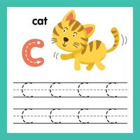 alfabet c övning med tecknad ordförråd illustration, vektor