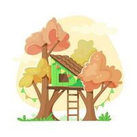 söt grön hus på två höst träd. lekplats för barn. vektor