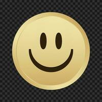 Gold Münze Emoji glücklich Gesicht Vektor. retro 80er Jahre Emoli Symbol golden Zeichen vektor