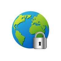 Planet Erde mit Vorhängeschloss. Sicherheit Information global Schutz Technologie mit Cyber Privatsphäre System und sichern Vektor Passwort