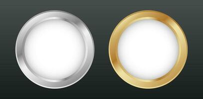 golden und Metall Kreis Foto Rahmen Vektor. runden Gold Ring vektor