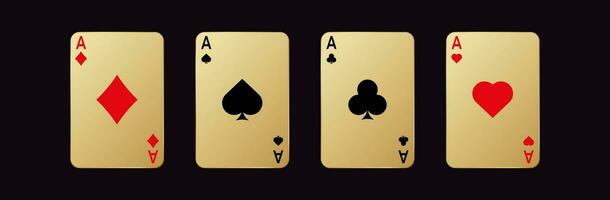 Gold zocken Karten mit Asse. Symbol von Glücksspiel Glück im Poker und erfolgreich Spiel im Kasino mit Blackjack und Wetten Vektor