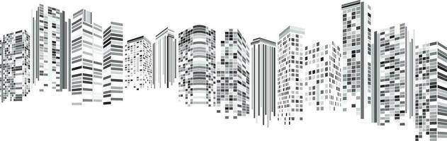 stadsbild, byggnad perspektiv, modern byggnad i de stad horisont, stad silhuett, stad skyskrapor, företag Centrum, illustration i platt design. vektor