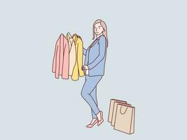 weiblich Shopaholic genießen Einkaufen pflücken Outfit einfach Koreanisch Stil Illustration vektor