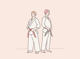 två män förberedelse öva karate röd bälte do redo till Träning enkel koreanska stil illustration vektor