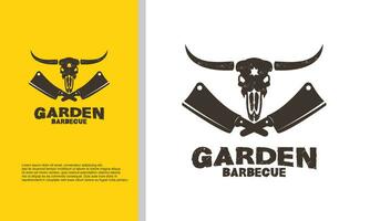 Grill Räucherei Grill Grill Bar und Grill Logo Design mit Gabel und Feuer vektor