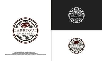 Grill Räucherei Grill Grill Bar und Grill Logo Design mit Gabel und Feuer vektor