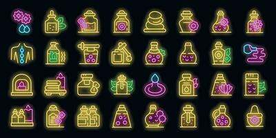 Massage Öl Symbole einstellen Vektor Neon-