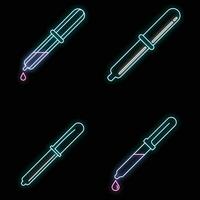 pipett medicinsk dropper ikoner uppsättning vektor neon