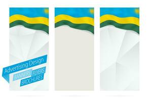 design av banderoller, flygblad, broschyrer med flagga av rwanda. vektor