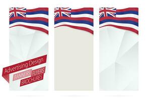 design av banderoller, flygblad, broschyrer med hawaii stat flagga. vektor