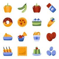 uppsättning av mat och vegetabiliska platt ikoner vektor