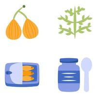 uppsättning av mat, frukt och vegetabiliska platt ikoner vektor