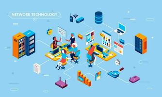 isometrisch eben Design Illustration von Netzwerk Technologie auf Geschäft Verfahren, Geschäft Element zum Netz Seite oder Infografik-Vektor vektor