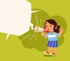 glücklich wenig Mädchen halten Megaphon schreien laut Anrufe Kunden ankündigen Verkauf Beförderung Werbung Konzept vektor