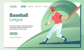 illustration baseboll spelare karaktär sport och landning sida design för webb sida och app begrepp vektor