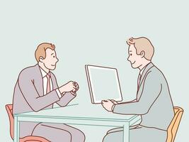 glücklich Geschäft Menschen reden beim Treffen im Büro einfach Koreanisch Stil Illustration vektor