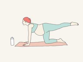 gravid kvinna håller på med yoga på matta enkel koreanska stil illustration vektor