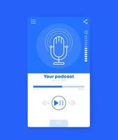 podcast -app, mobil ui -design, vektor