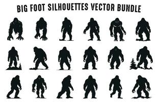 Bigfoot Vektor Silhouetten Clip Art bündeln, ein einstellen von Yeti Vektor Abbildungen und schwarz Silhouetten von Bigfoot zum T-Shirt Design