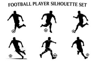 fotboll spelare silhuett ClipArt bunt, uppsättning av svart silhuetter av fotboll spelare i annorlunda poser isolerat på en vit bakgrund vektor