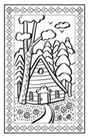 Färbung Buch mit Fee Wald und Hütte, hölzern Haus vektor