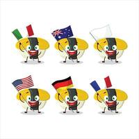 Tamago Sushi Karikatur Charakter bringen das Flaggen von verschiedene Länder vektor