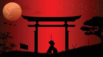 Illustration Vektor Grafik von Ninja, Attentäter, Samurai Ausbildung beim Nacht auf ein voll Mond. perfekt zum Hintergrund, Poster, usw.