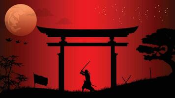 Illustration Vektor Grafik von Ninja, Attentäter, Samurai Ausbildung beim Nacht auf ein voll Mond. perfekt zum Hintergrund, Poster, usw.