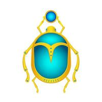 blå scarab med gyllene tassar. mytisk egyptisk insekt innehav skiva med Ädelsten antiken religiös vektor talisman