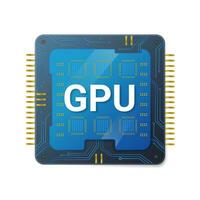 central gpu processor med guld kontakter. digital blå chip med rader för ansluter och överföring digital information och data bearbetning elektronisk halvledare för vektor Utrustning.