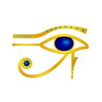 golden Auge von Horus. mystisch ägyptisch Gott Symbol mit Blau Edelsteine leuchtend heilig Talisman Schutz von Vektor böse