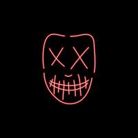 Neon- rot Zombie Maske. Grusel Charakter mit Kreuz Augen und genäht Mund mit Reißzähne zum Halloween und Vektor Party