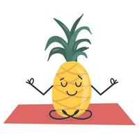 ananas gör yoga sittande i lotusställning. vektor