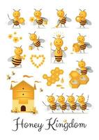 einstellen von süß Karikatur Biene Bienenstock Kasten Zeichen Sammlung Honig Königreich Clip Art vektor