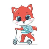 süßer Babyfuchs auf dem Roller. Vektor-Cartoon-Illustration. vektor