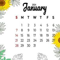 Kalender Januar 2024 Woche Start Sonntag vektor