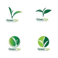 grüner tee blatt logo vektor icon illustration design