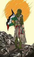 vektor illustration av islamic hjälte karaktär. konstverk hand dragen fri palestina