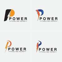 Buchstabe p Thunder Power Logo Vektor Illustration Design