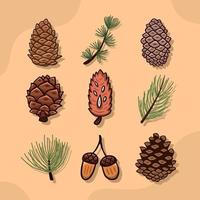 pinecone ikonsamling på hösten vektor