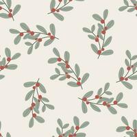 Weihnachten nahtlos Muster dekorativ Ast mit Blätter und rot Beeren. perfekt zum saisonal Geschenk Papier, Textil, Feier Design vektor