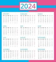 kalender för 2024, rosa blå kalender 2024 vecka startande måndag, vektor 2024 kalender mall till göra din ny år planera lätt.