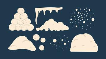 snö uppsättning. snöbollar, snö, istappar, snöig kullar. hand dra illustration vektor